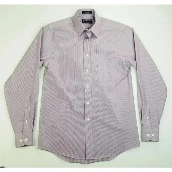 Stafford 14.5 34-35 Classic Ft Men Purple White Pinstripe Adjustable Neck Button - Picture 1 of 11